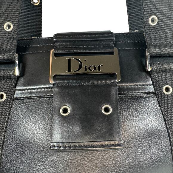 Christian Dior Street Chic Bag Vintage Medium Black Leather Tote 2002 Silver CD - Picture 3 of 15